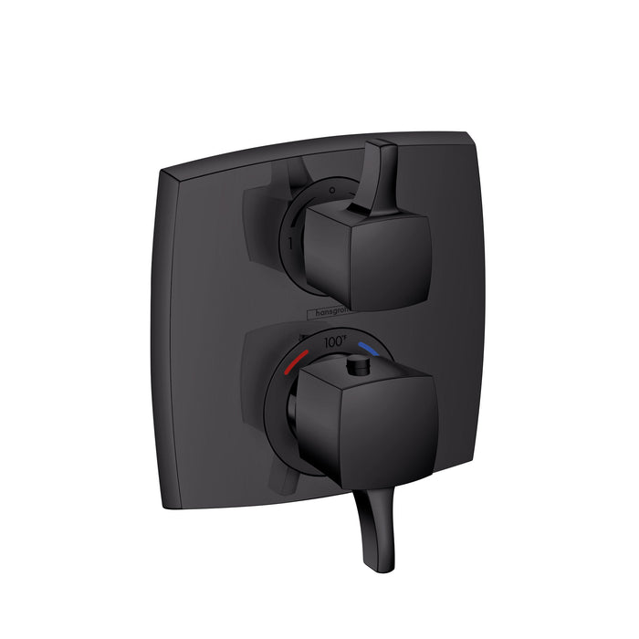 hansgrohe Ecostat Classic Thermostatic Trim with Volume Control and Diverter, Square, matte black