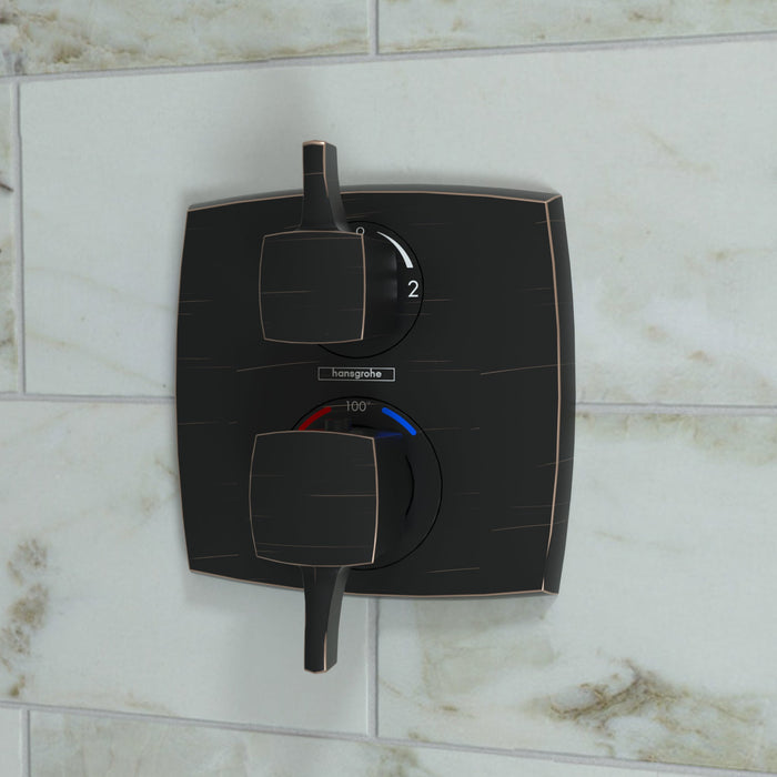 hansgrohe Ecostat Classic Thermostatic Trim with Volume Control and Diverter, Square, rubbed bronze - view 2