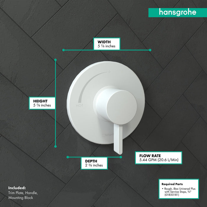 hansgrohe Ecostat S Pressure Balance Trim, matte white - view 4