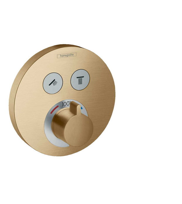 hansgrohe ShowerSelect S Thermostatic Trim for 2 Functions, Round, brushed bronze