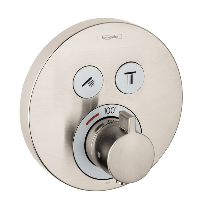 hansgrohe ShowerSelect S Thermostatic Trim for 2 Functions, Round, brushed nickel