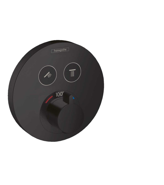 hansgrohe ShowerSelect S Thermostatic Trim for 2 Functions, Round, matte black