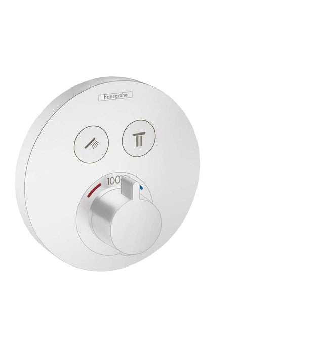 hansgrohe ShowerSelect S Thermostatic Trim for 2 Functions, Round, matte white