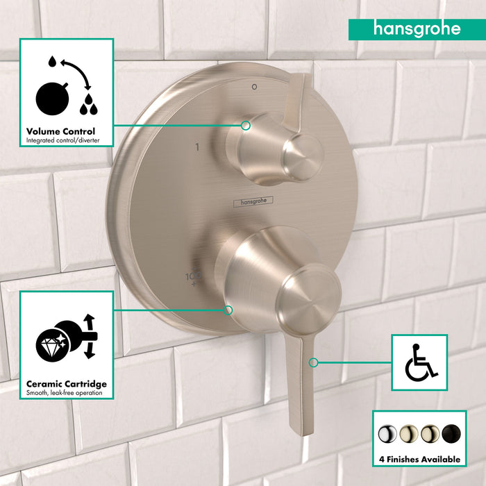 hansgrohe Ecostat Classic Thermostatic Trim with Volume Control, Round, brushed nickel - view 3