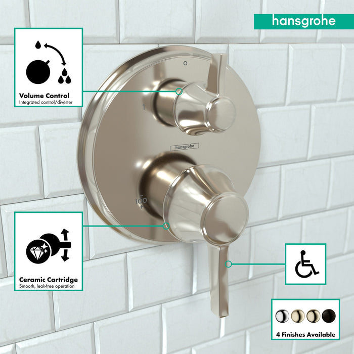hansgrohe Ecostat Classic Thermostatic Trim with Volume Control, Round, polished nickel - view 3