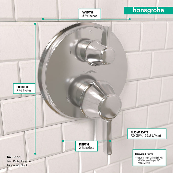hansgrohe Ecostat Classic Thermostatic Trim with Volume Control and Diverter, Round, chrome - view 4