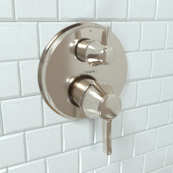 hansgrohe Ecostat Classic Thermostatic Trim with Volume Control and Diverter, Round, polished nickel - view 2