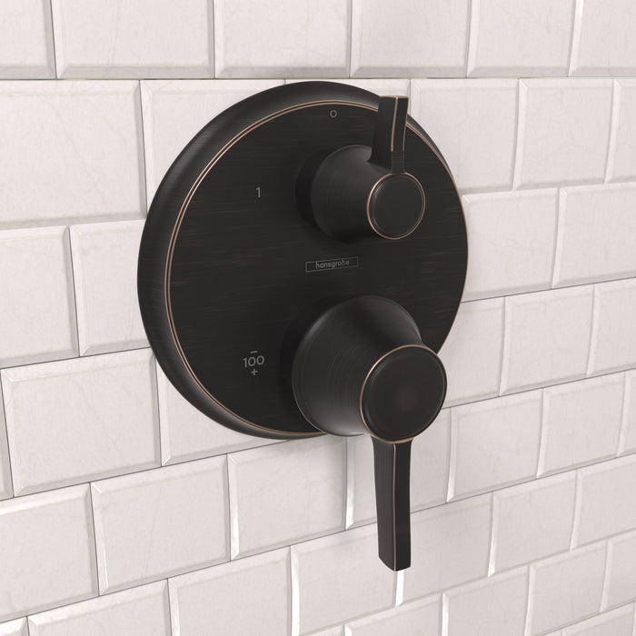 hansgrohe Ecostat Classic Thermostatic Trim with Volume Control and Diverter, Round, rubbed bronze - view 2