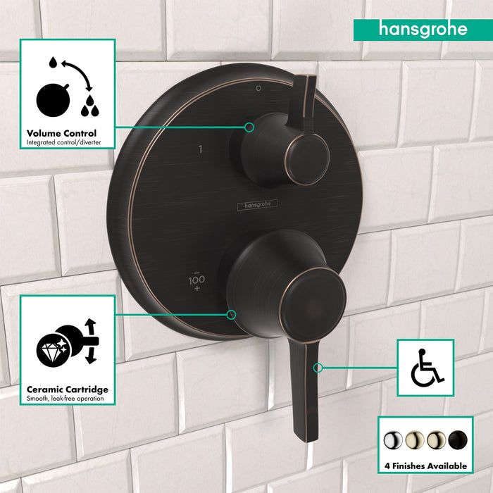 hansgrohe Ecostat Classic Thermostatic Trim with Volume Control and Diverter, Round, rubbed bronze - view 3