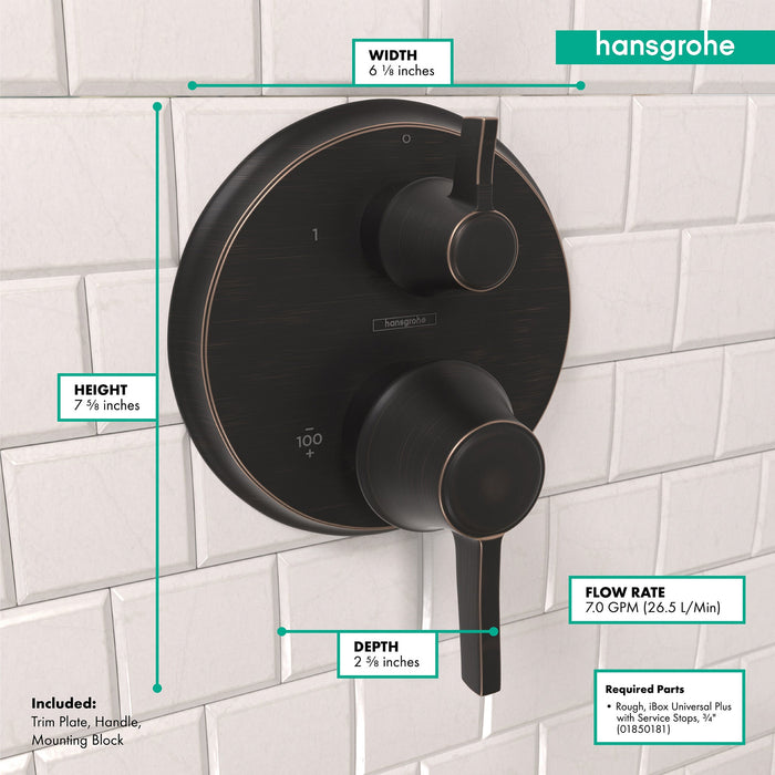 hansgrohe Ecostat Classic Thermostatic Trim with Volume Control and Diverter, Round, rubbed bronze - view 4