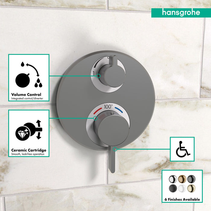hansgrohe Ecostat S Thermostatic Trim with Volume Control, brushed black chrome - view 3