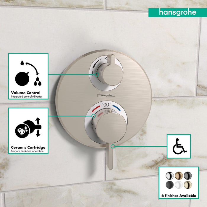 hansgrohe Ecostat S Thermostatic Trim with Volume Control, brushed nickel - view 3