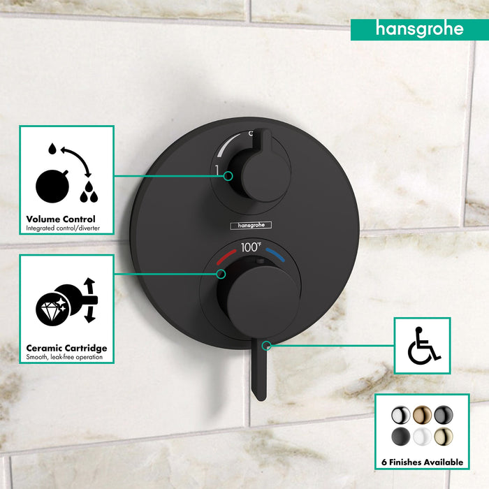 hansgrohe Ecostat S Thermostatic Trim with Volume Control, matte black - view 3