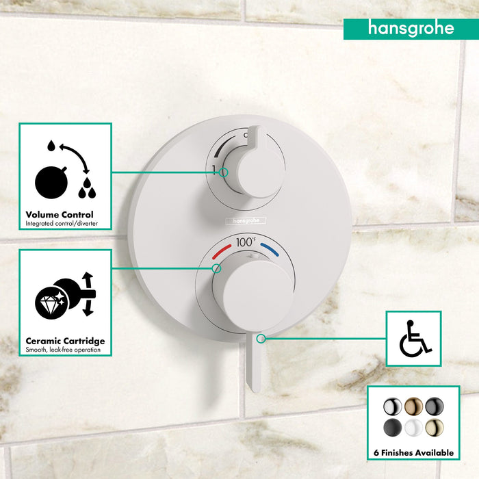 hansgrohe Ecostat S Thermostatic Trim with Volume Control, matte white - view 3