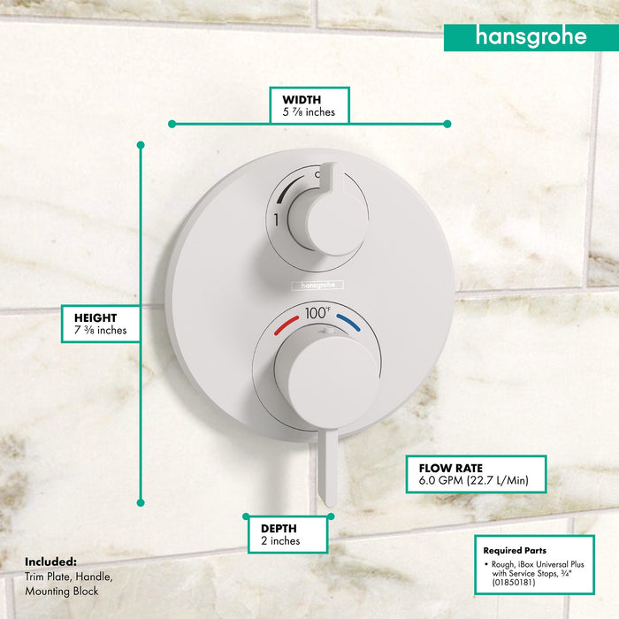 hansgrohe Ecostat S Thermostatic Trim with Volume Control, matte white - view 4