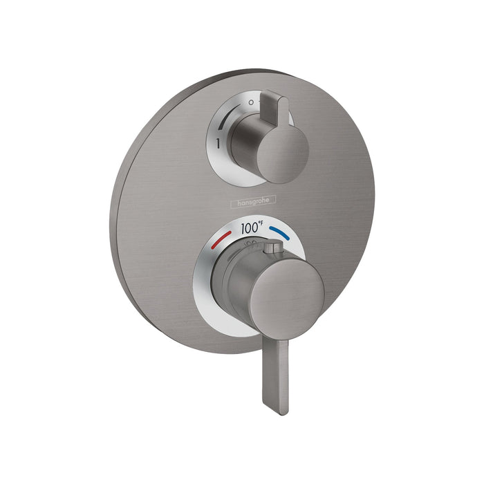 hansgrohe Ecostat S Thermostatic Trim with Volume Control and Diverter, brushed black chrome