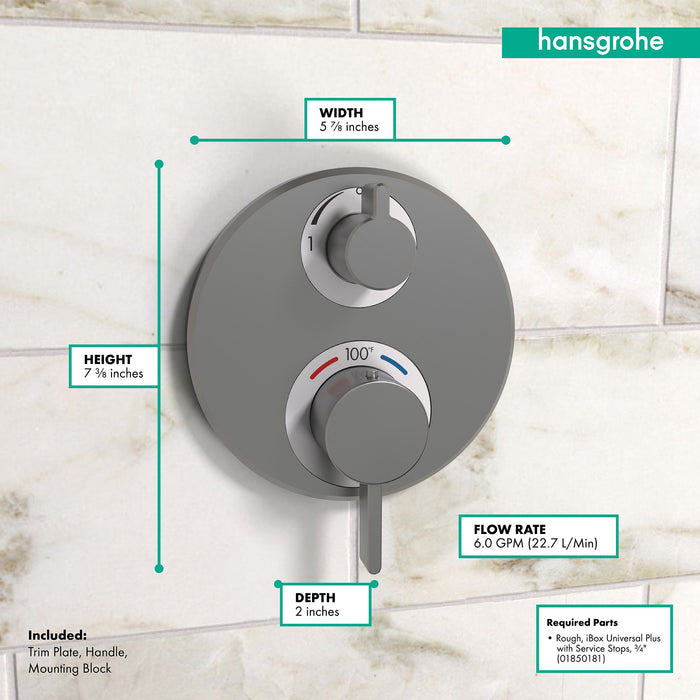 hansgrohe Ecostat S Thermostatic Trim with Volume Control and Diverter, brushed black chrome - view 4