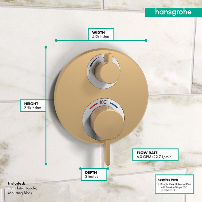 hansgrohe Ecostat S Thermostatic Trim with Volume Control and Diverter, brushed bronze - view 4