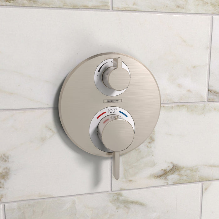 hansgrohe Ecostat S Thermostatic Trim with Volume Control and Diverter, brushed nickel - view 2