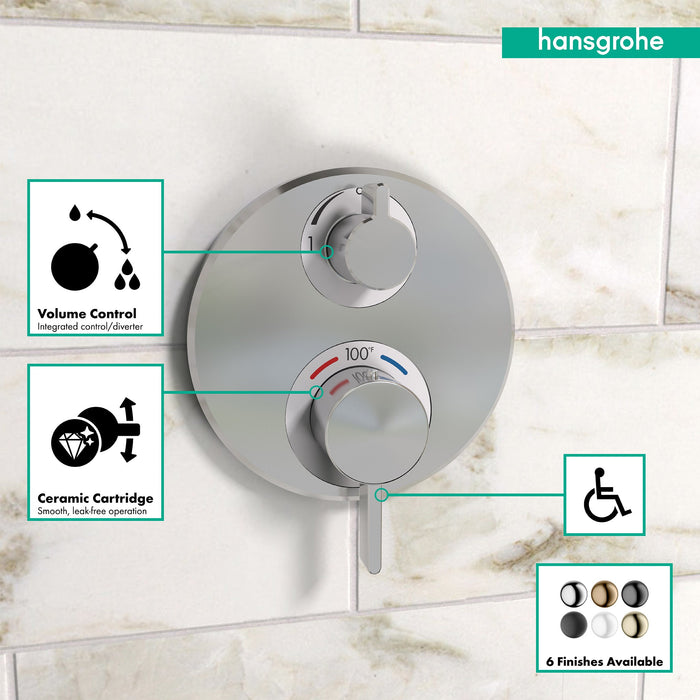 hansgrohe Ecostat S Thermostatic Trim with Volume Control and Diverter, chrome - view 3