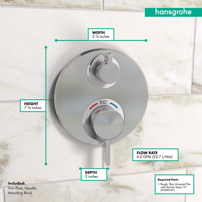 hansgrohe Ecostat S Thermostatic Trim with Volume Control and Diverter, chrome - view 4
