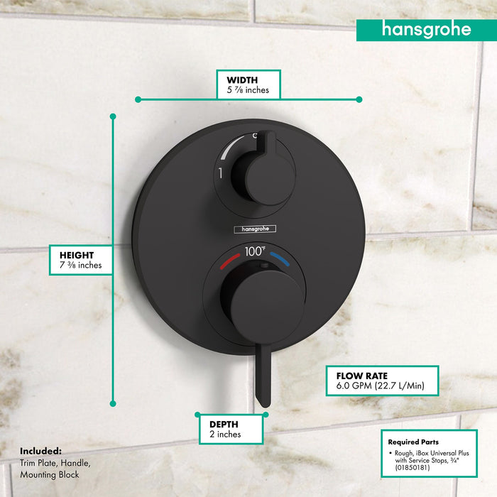 hansgrohe Ecostat S Thermostatic Trim with Volume Control and Diverter, matte black - view 4