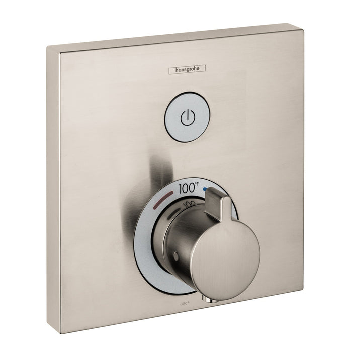 hansgrohe ShowerSelect Thermostatic Trim for 1 Function, Square, brushed nickel
