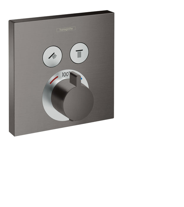 hansgrohe ShowerSelect Thermostatic Trim for 2 Functions, Square, brushed black chrome