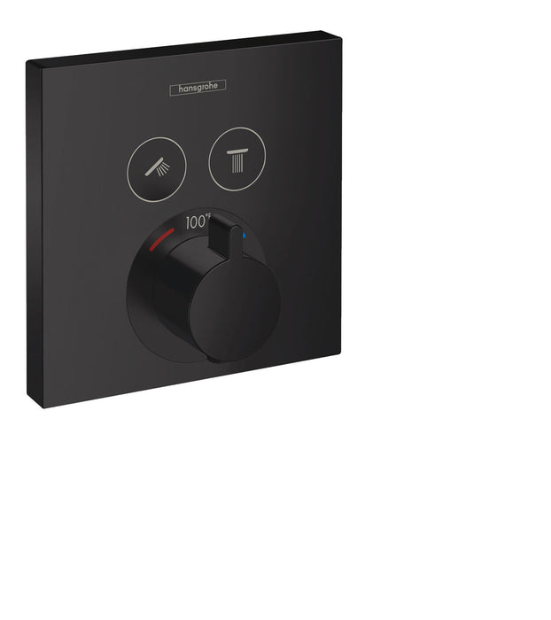 hansgrohe ShowerSelect Thermostatic Trim for 2 Functions, Square, matte black