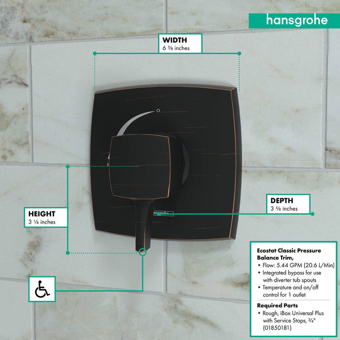 hansgrohe Ecostat Classic Pressure Balance Trim, Square, rubbed bronze - view 3