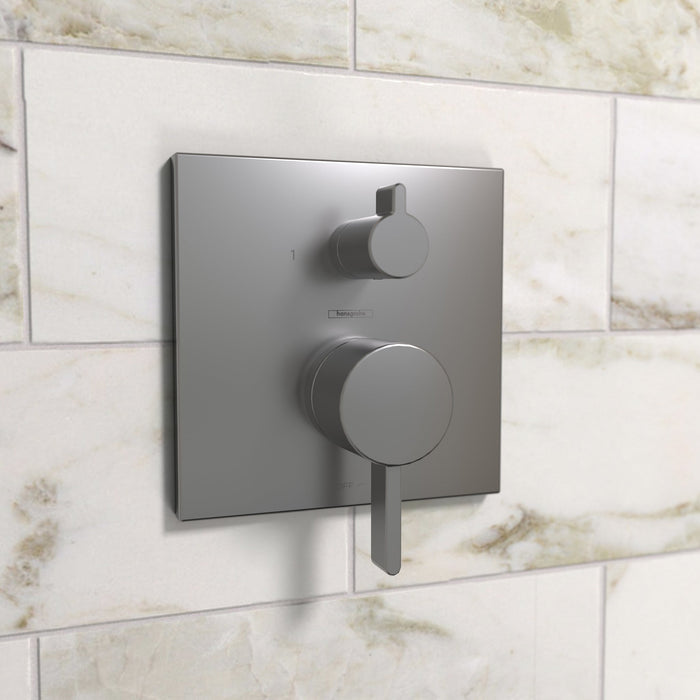 hansgrohe Ecostat Pressure Balance Trim Square with Diverter, brushed black chrome - view 2