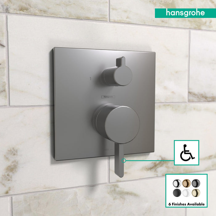 hansgrohe Ecostat Pressure Balance Trim Square with Diverter, brushed black chrome - view 3