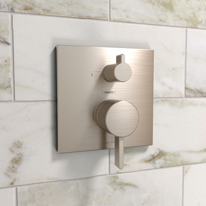 hansgrohe Ecostat Pressure Balance Trim Square with Diverter, brushed nickel - view 2
