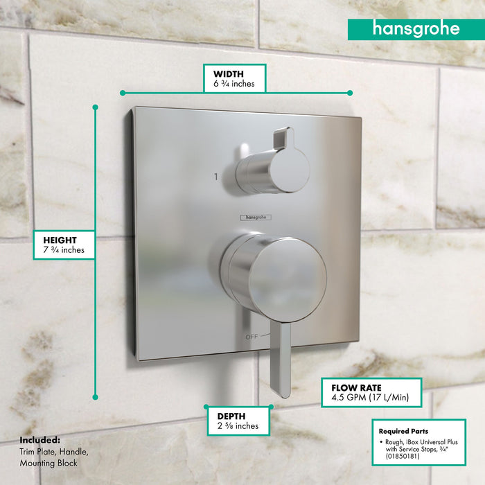 hansgrohe Ecostat Pressure Balance Trim Square with Diverter, chrome - view 4