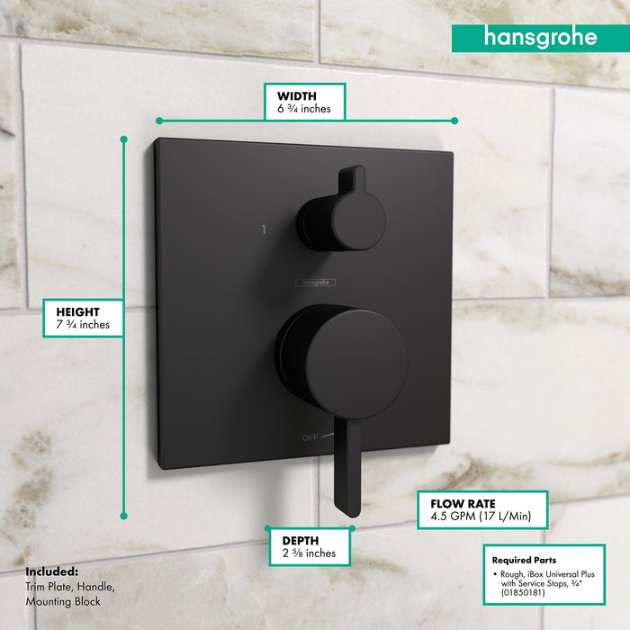 hansgrohe Ecostat Pressure Balance Trim Square with Diverter, matte black - view 4