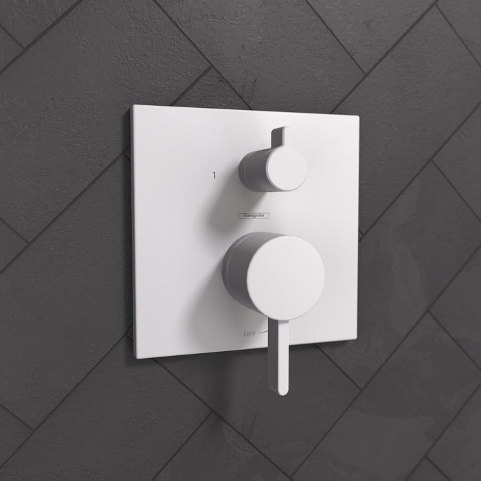 hansgrohe Ecostat Pressure Balance Trim Square with Diverter, matte white - view 2