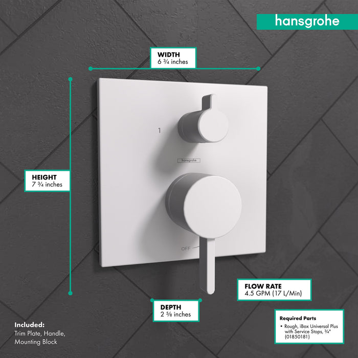 hansgrohe Ecostat Pressure Balance Trim Square with Diverter, matte white - view 4