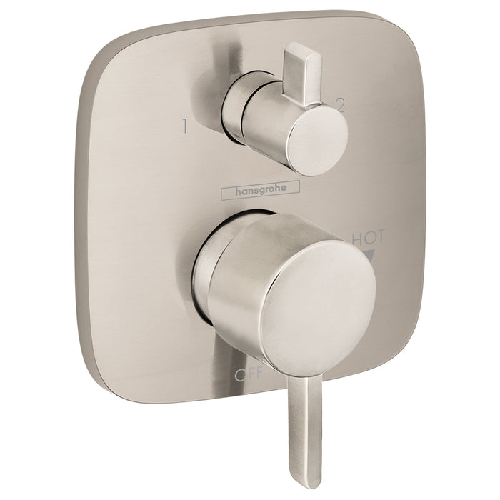 hansgrohe Ecostat Pressure Balance Trim Square with Diverter, brushed nickel