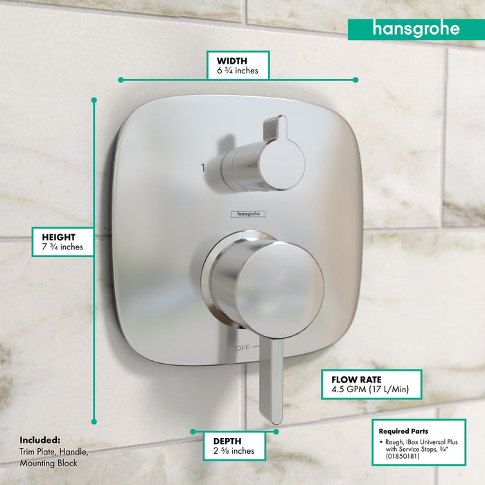 hansgrohe Ecostat Pressure Balance Trim Square with Diverter, chrome - view 4