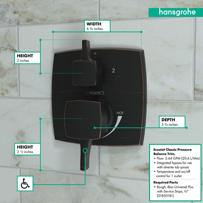 hansgrohe Ecostat Classic Pressure Balance Trim Classic Square with Diverter