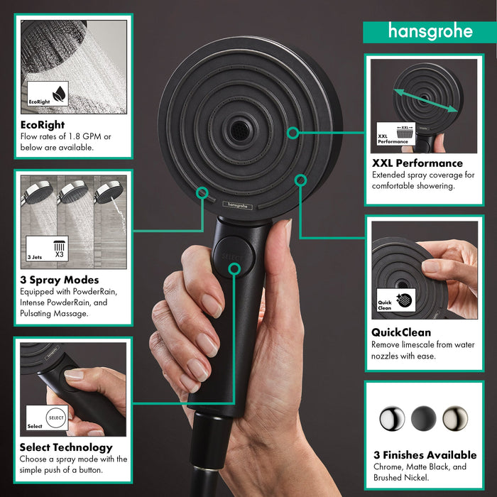 hansgrohe Pulsify S Handshower 105 3-Jet, 2.5 GPM, matte black - view 2