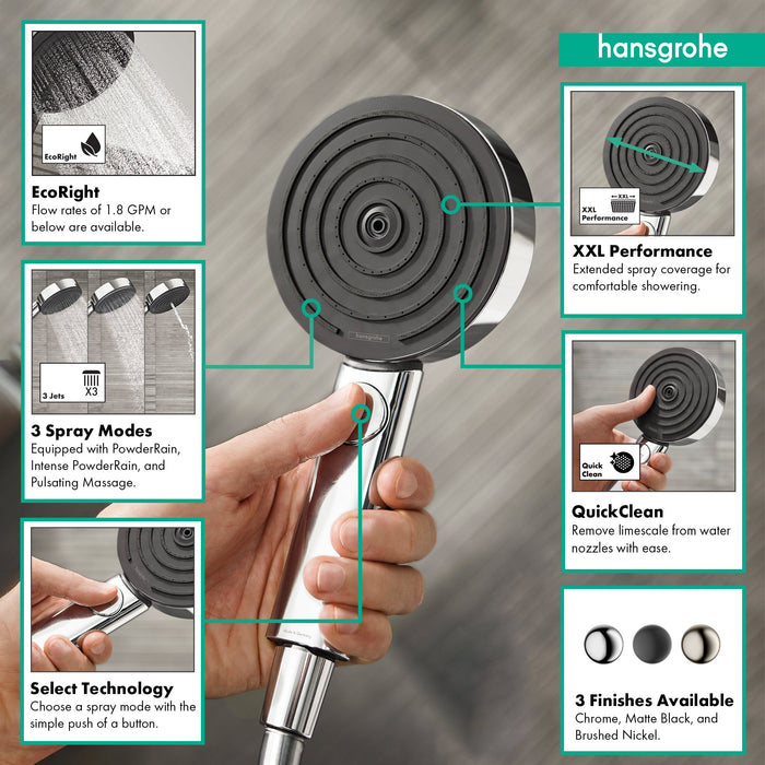hansgrohe Pulsify S Handshower 105 3-Jet, 1.75 GPM, brushed nickel - view 2