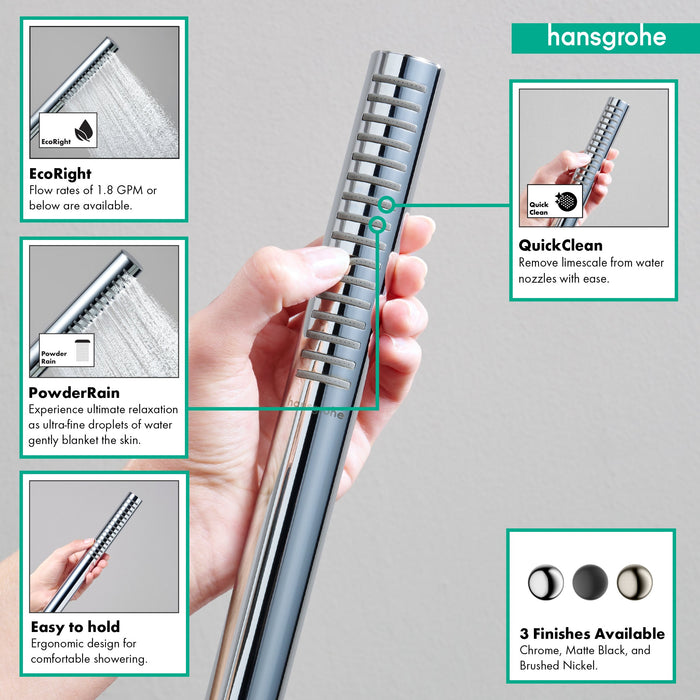 hansgrohe Pulsify S Baton Handshower 100 1-Jet, 2.5 GPM, chrome - view 2