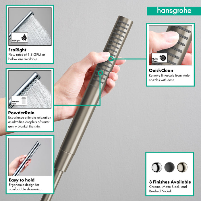 hansgrohe Pulsify S Baton Handshower 100 1-Jet, 1.75 GPM, brushed nickel - view 2