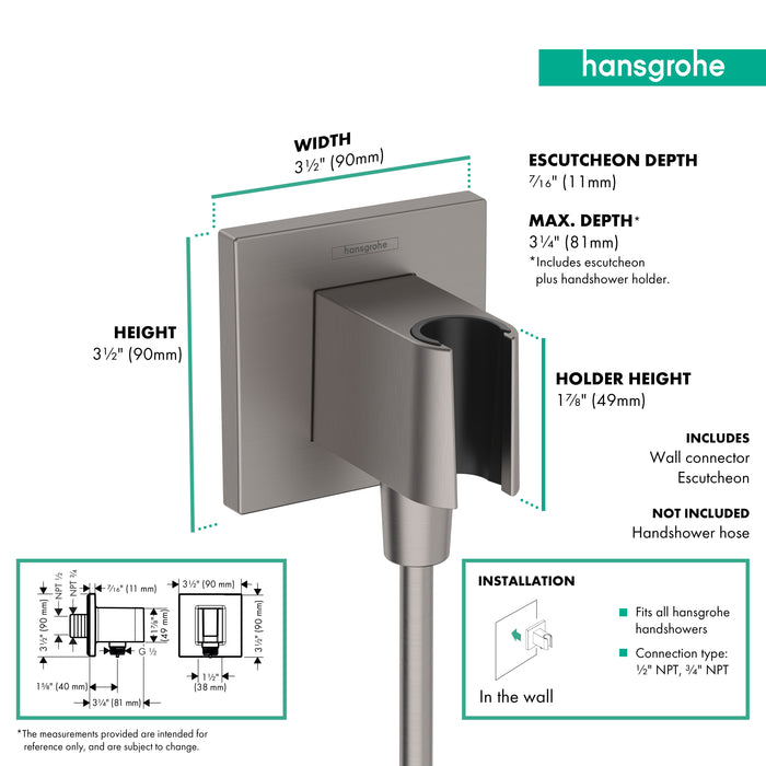 hansgrohe FixFit E Wall Outlet with Handshower Holder, brushed black chrome - view 2