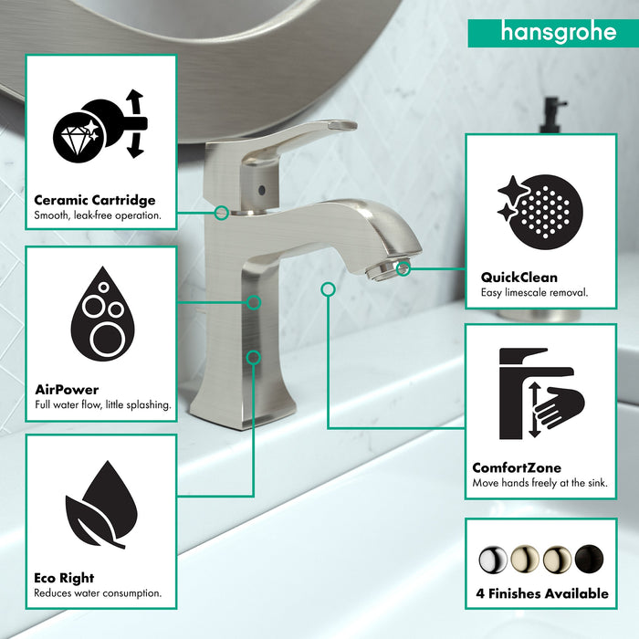 hansgrohe Metris C Single-Hole Faucet 100 with Pop-Up Drain, 1.2 GPM, brushed nickel - view 3