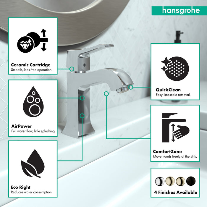 hansgrohe Metris C Single-Hole Faucet 100 with Pop-Up Drain, 1.2 GPM, chrome - view 3