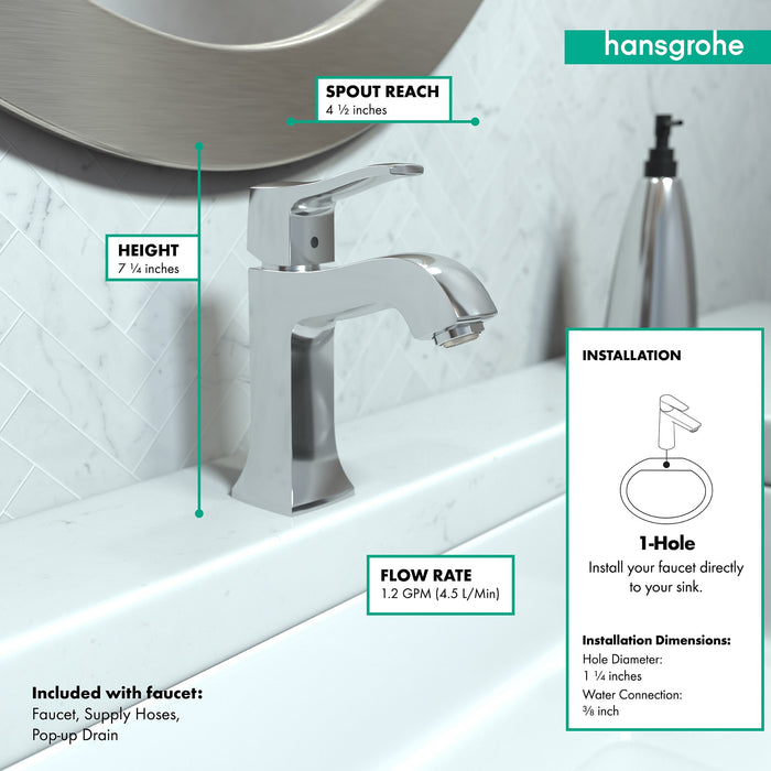 hansgrohe Metris C Single-Hole Faucet 100 with Pop-Up Drain, 1.2 GPM, chrome - view 4