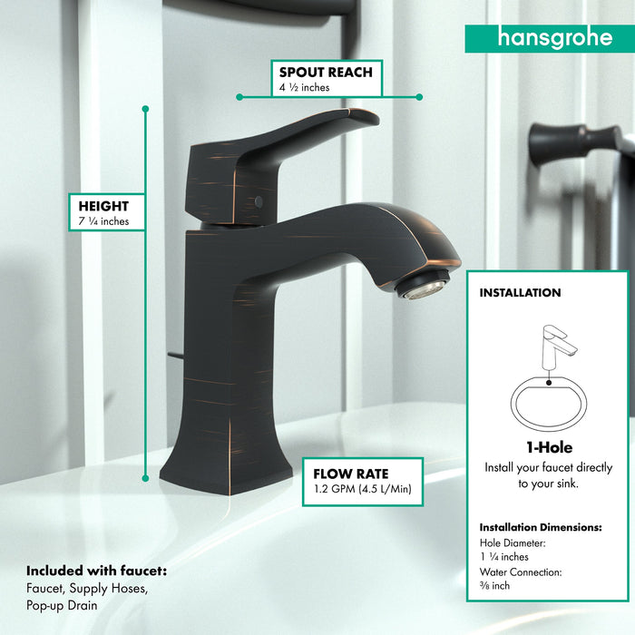 hansgrohe Metris C Single-Hole Faucet 100 with Pop-Up Drain, 1.2 GPM, rubbed bronze - view 4