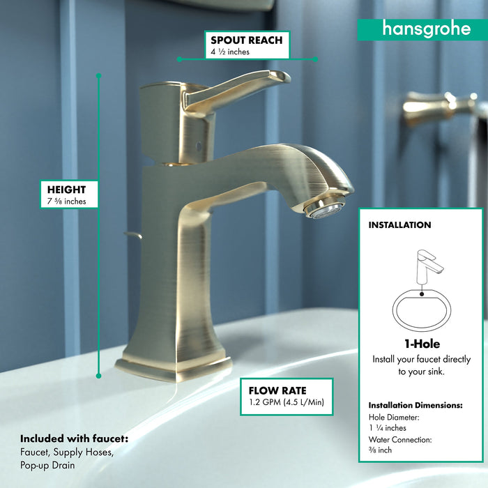 hansgrohe Metropol Classic Single-Hole Faucet 110 with Pop-Up Drain, 1.2 GPM, brushed bronze - view 4
